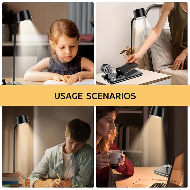 4-in-1 Wireless Charger Touch Switch, All Iphone and Android Model with BT Speaker,digital clock,and 3 Color LED Lamp